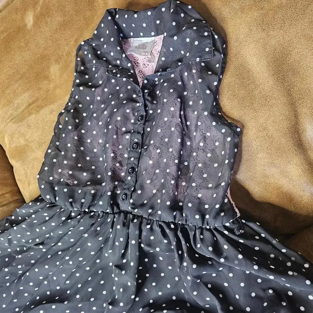 Girls' Polka Dot Dress with Lace Detail Size 5
